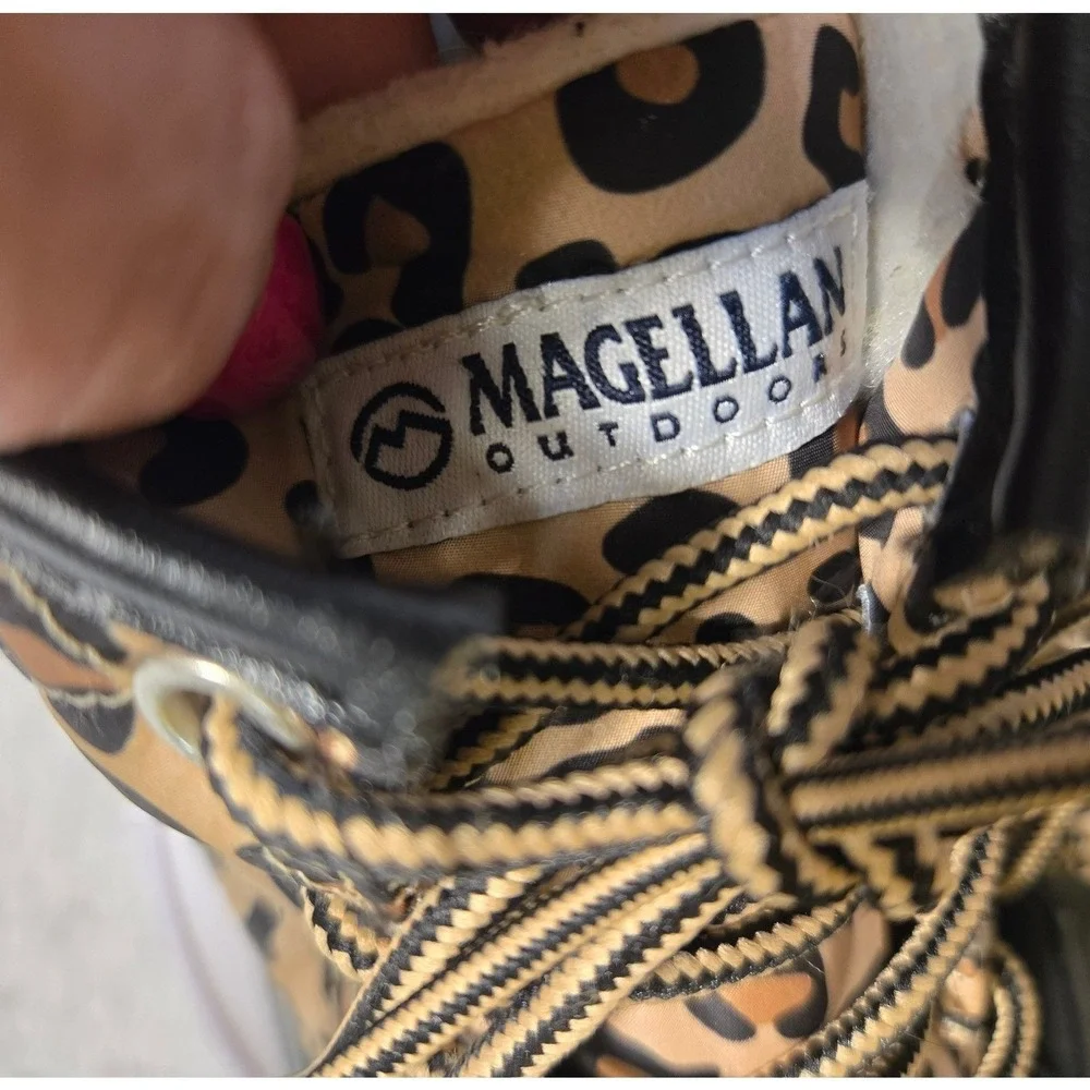Magellan‎ Outdoors Womens Leopard Print Duck Boots Black Tan Lace Up 167828 Sz 8